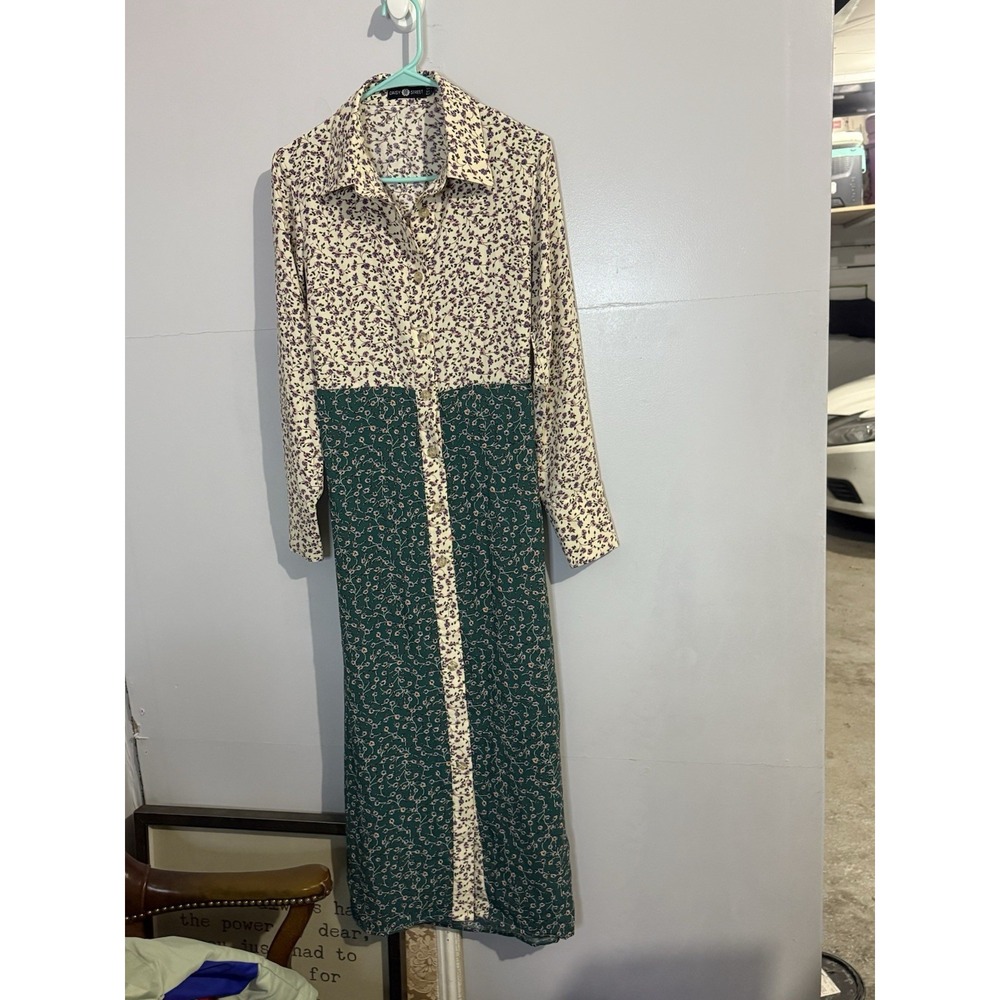 Daisy Street green cream pink floral cottagecore cutout button maxi dress Medium